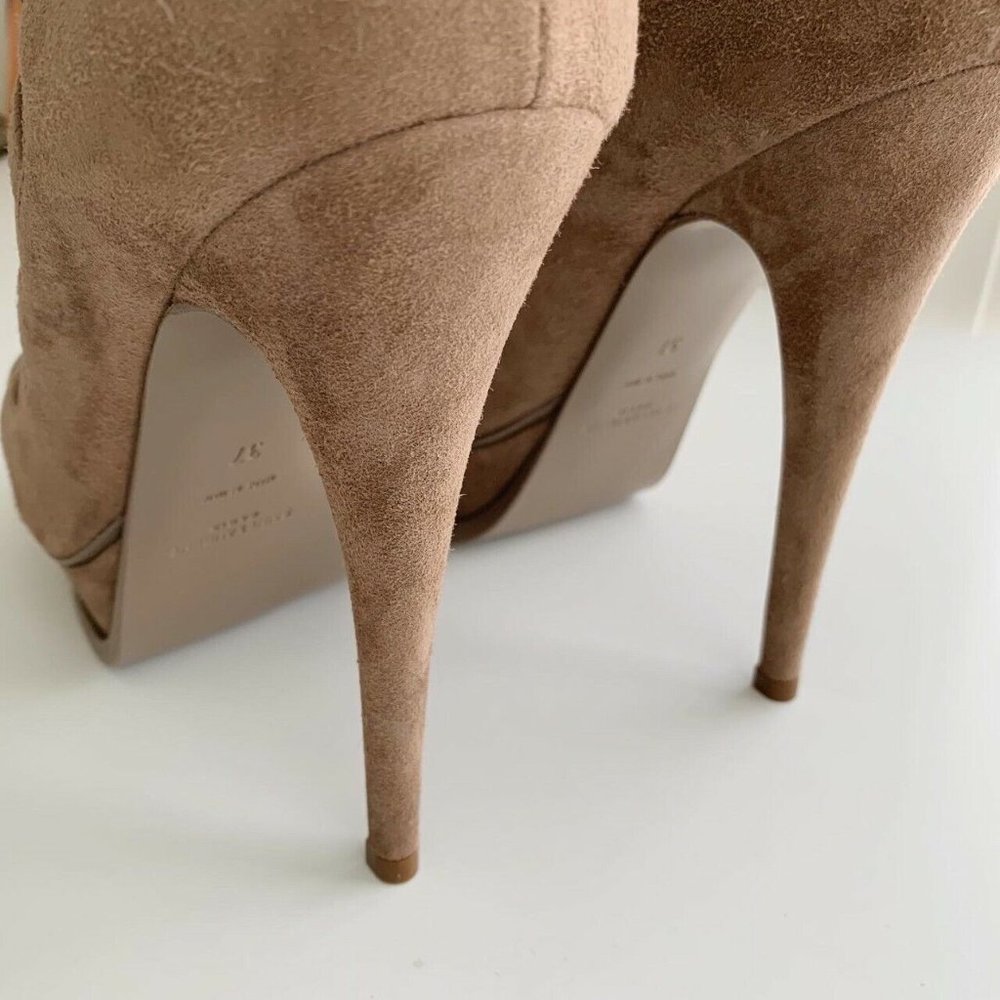 NEW YSL Saint Laurent Tribute Lace Up Platform Sandals in Taupe Suede Size 7 - Picture 6 of 7